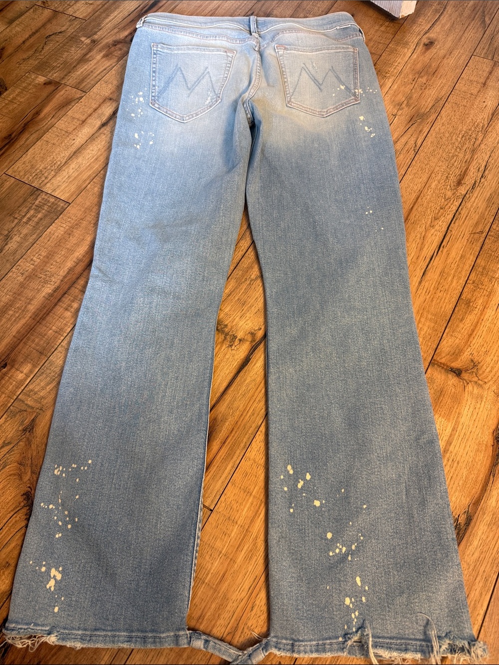 MOTHER Light Blue Flared Jeans with Paint-Splash Detail